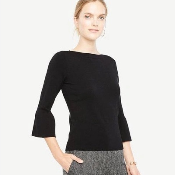 Ann Taylor Bell Sleeve Boatneck Sweater In Black - Picture 1 of 3